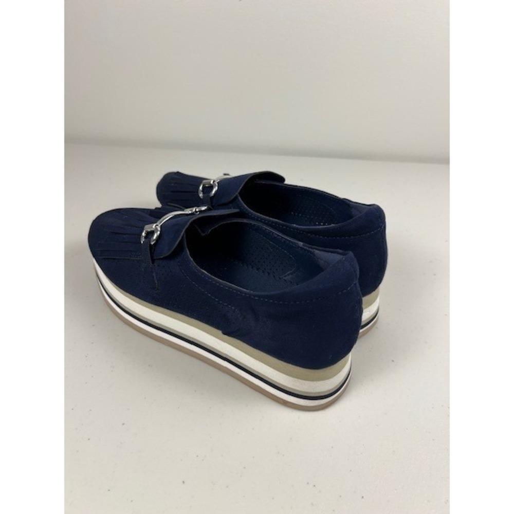 Crown & Ivy Navy Blue Platform Bosco Sneakers Loafers Tassel Striped Sole Sz 8.5 - Picture 7 of 12